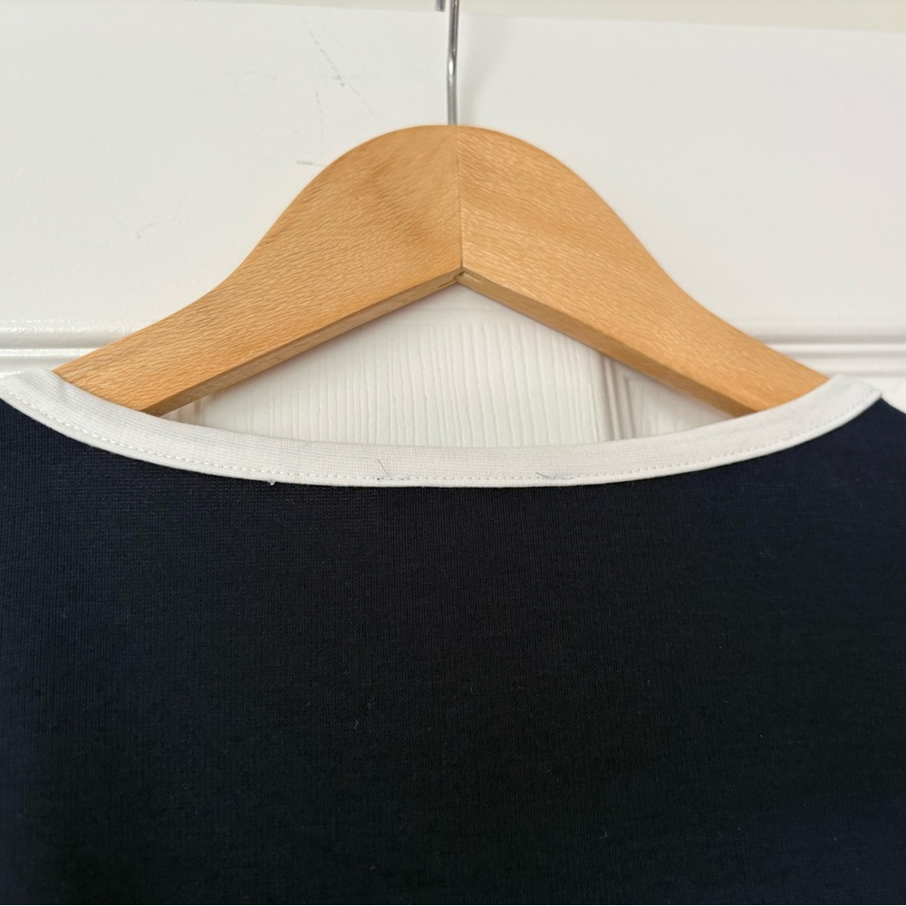 Isaac Mizrahi Navy Shift Dress with White Trim - Picture 9 of 12